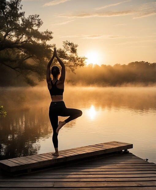 Balance and Stability for Parkinson's - Photo of Woman doing a tree pose on a dock